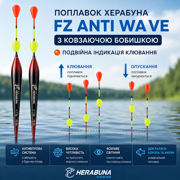 Поплавок Херабуна HerabunaFishing FZ Anti Wave з ковзаючою бобишкою+Тубус H0010002 фото